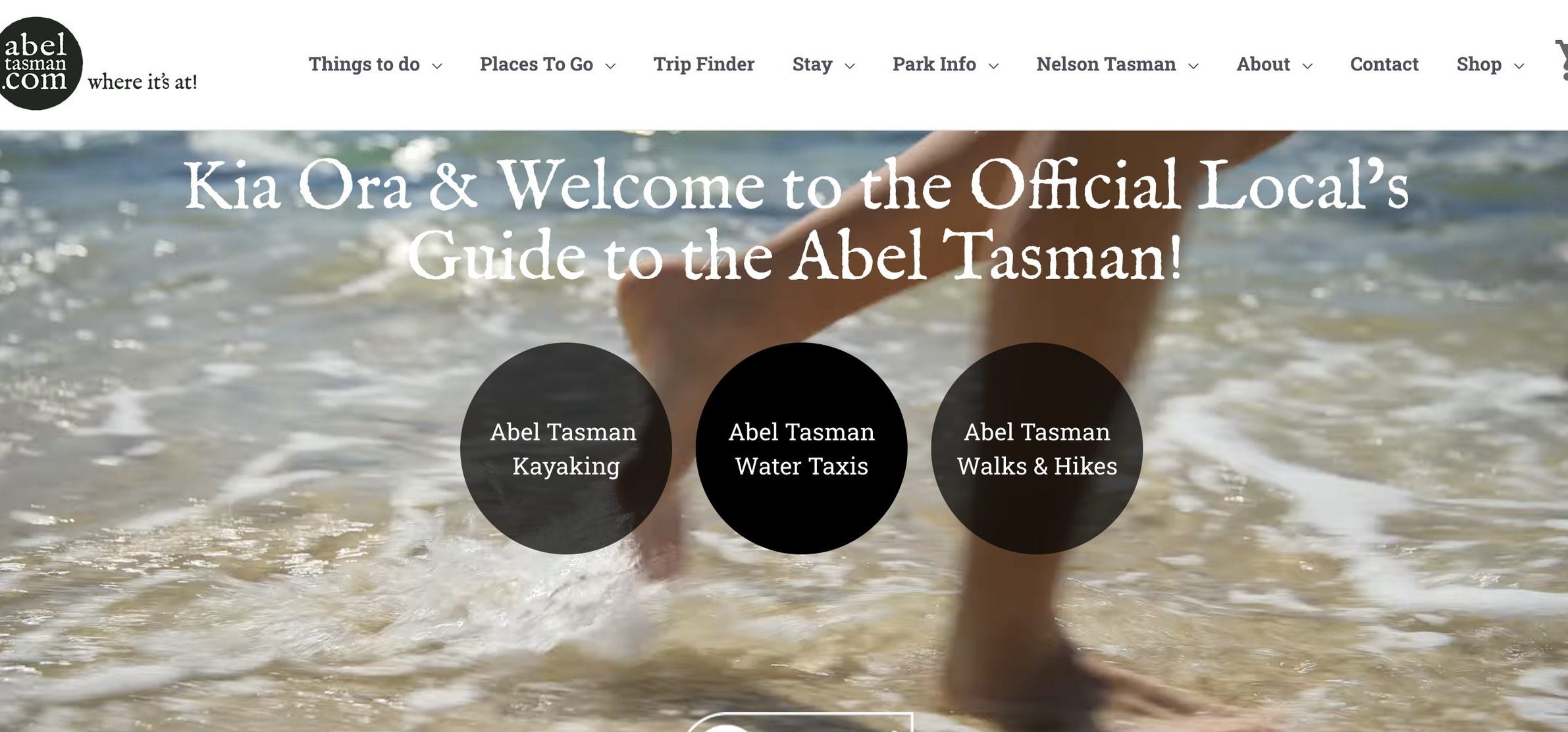 The AbelTasman.com homepage: Kia Ora & Welcome to the Official Local’s Guide to the Abel Tasman