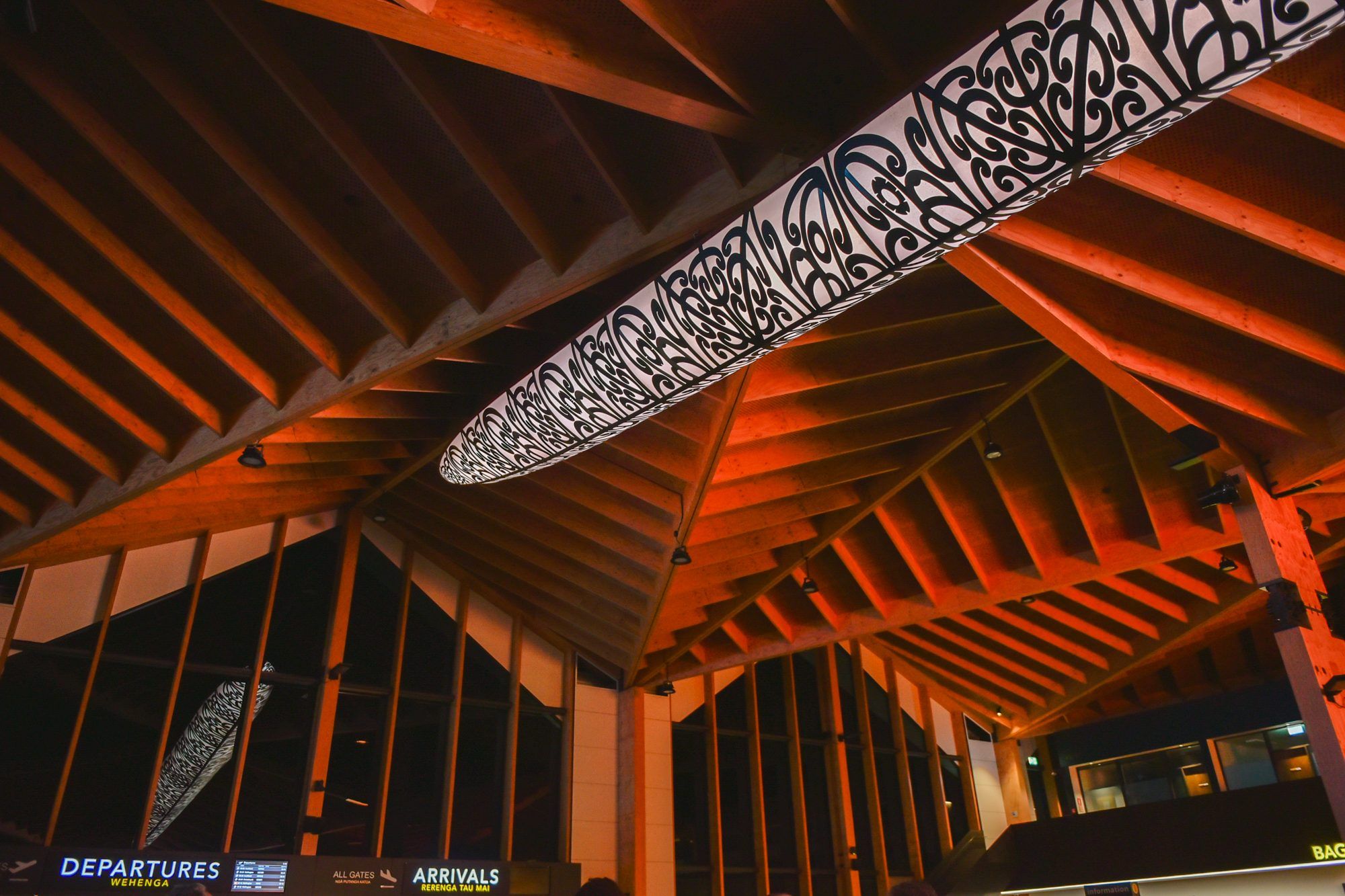 Aorere Ararau lit against the terminal’s timber roof before dawn