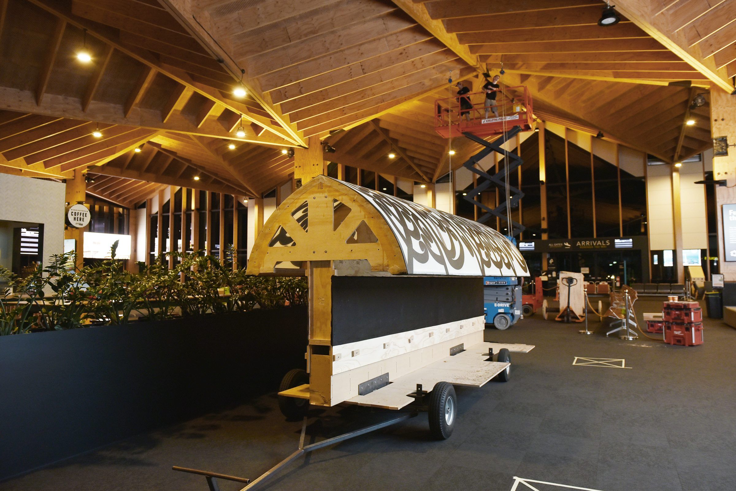 The waka on a trailer inside the terminal, ready to be raised
